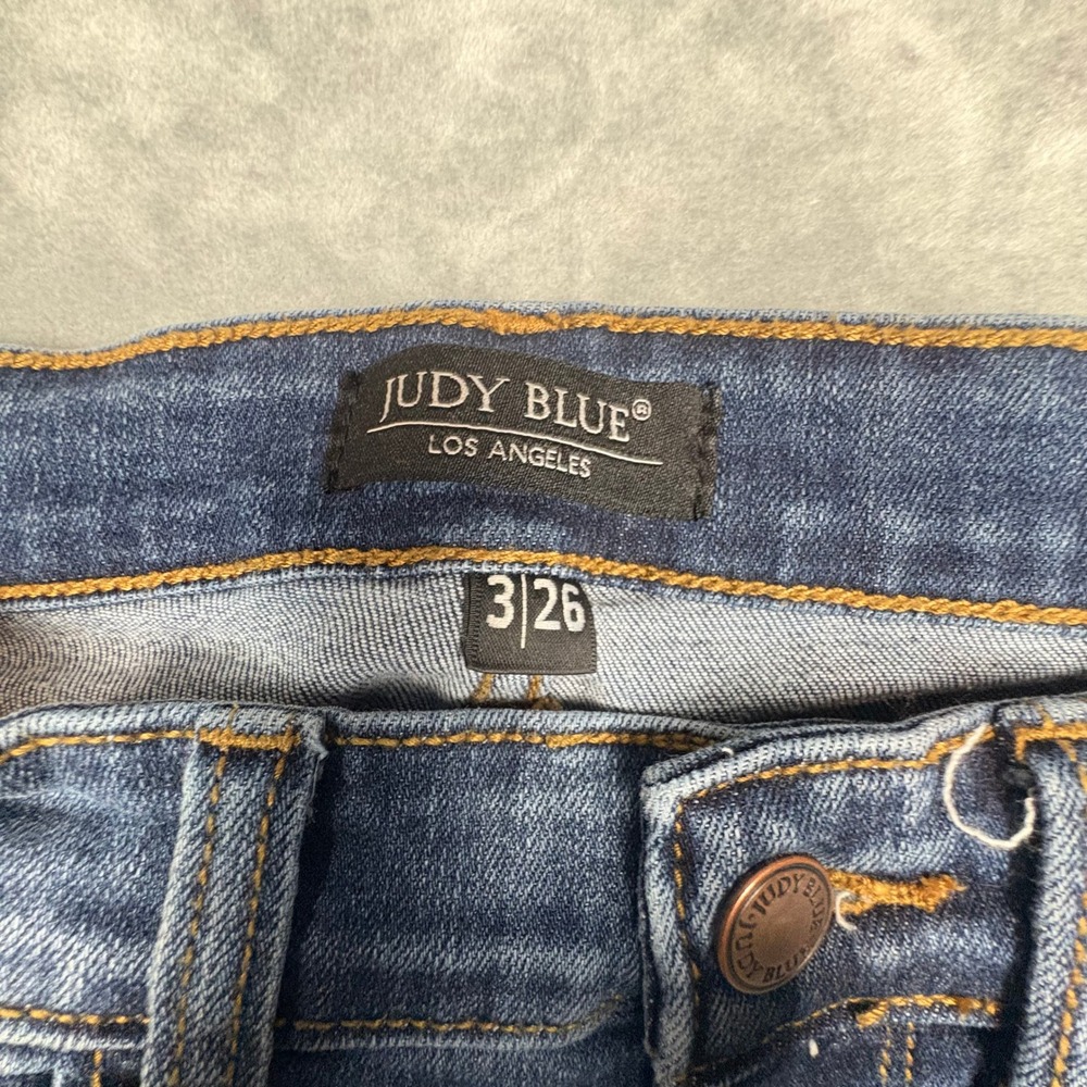Judy Blue Relaxed Fit Distressed Dark Wash Denim Jeans Size 3/26 Mid Rise Comfy - Picture 3 of 13